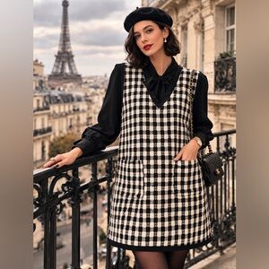 🧵 HANDMADE (by me!) Black and White Checkered Sleeveless Dress M/L